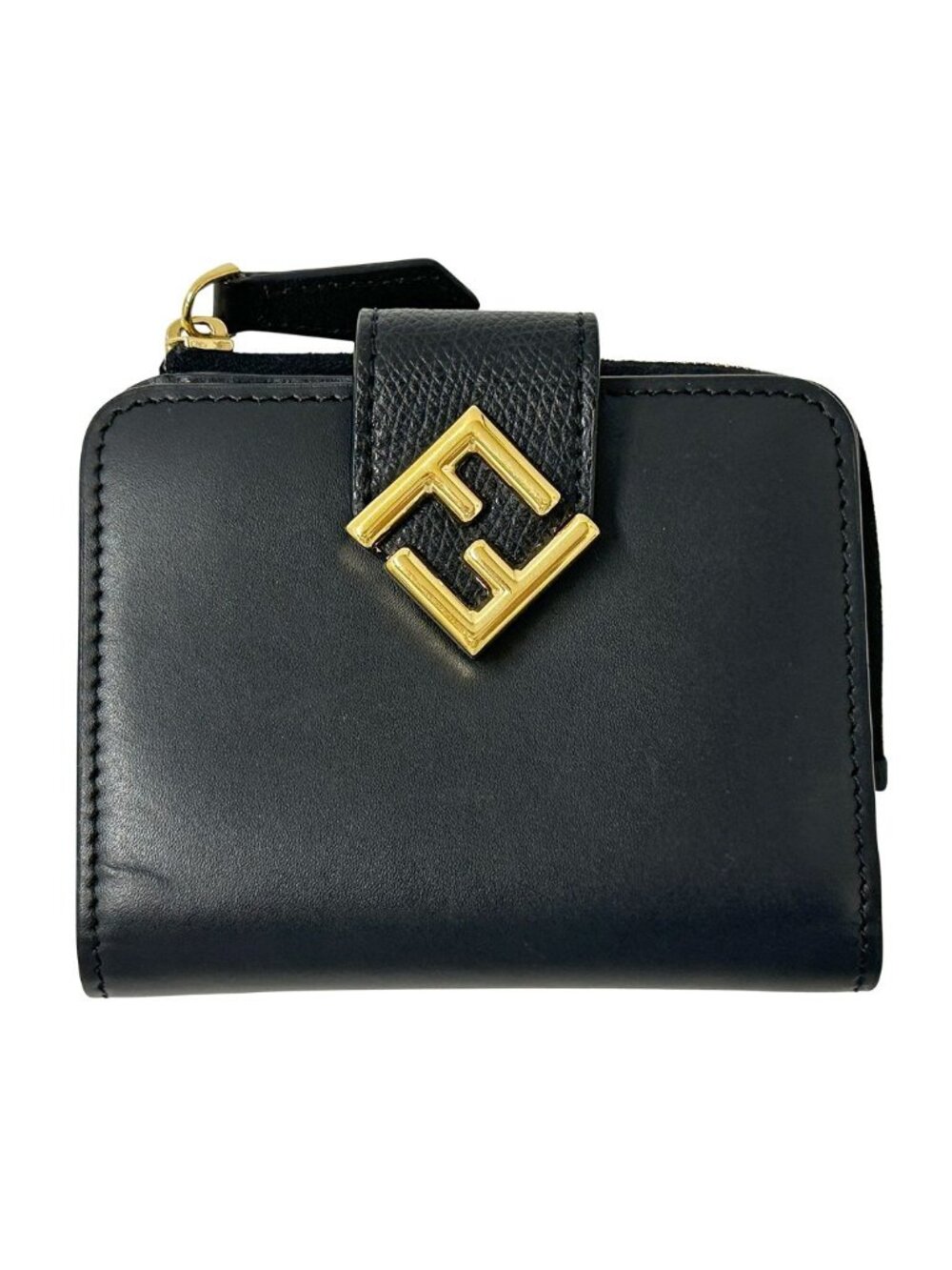 Fendi Wallet Bifold FF Diamond Leather Black Mini Small